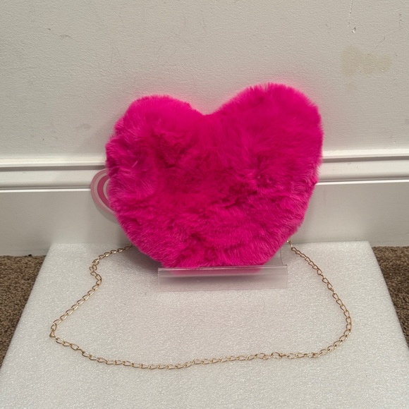 ilysm accessories Handbags - Fuzzy Pink Heart-Shaped crossbody bag ILYSM accessories NWT